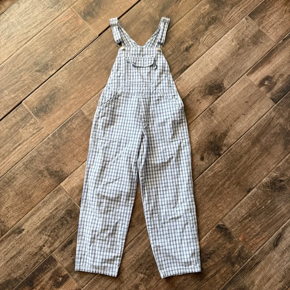 Old Navy Vintage Kids Cottagecore Plaid Bib Overalls,Blue White, 12